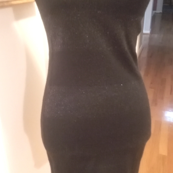 BLACK BODYCON SPARKLING STRIPES MINI DRESS - Picture 6 of 9